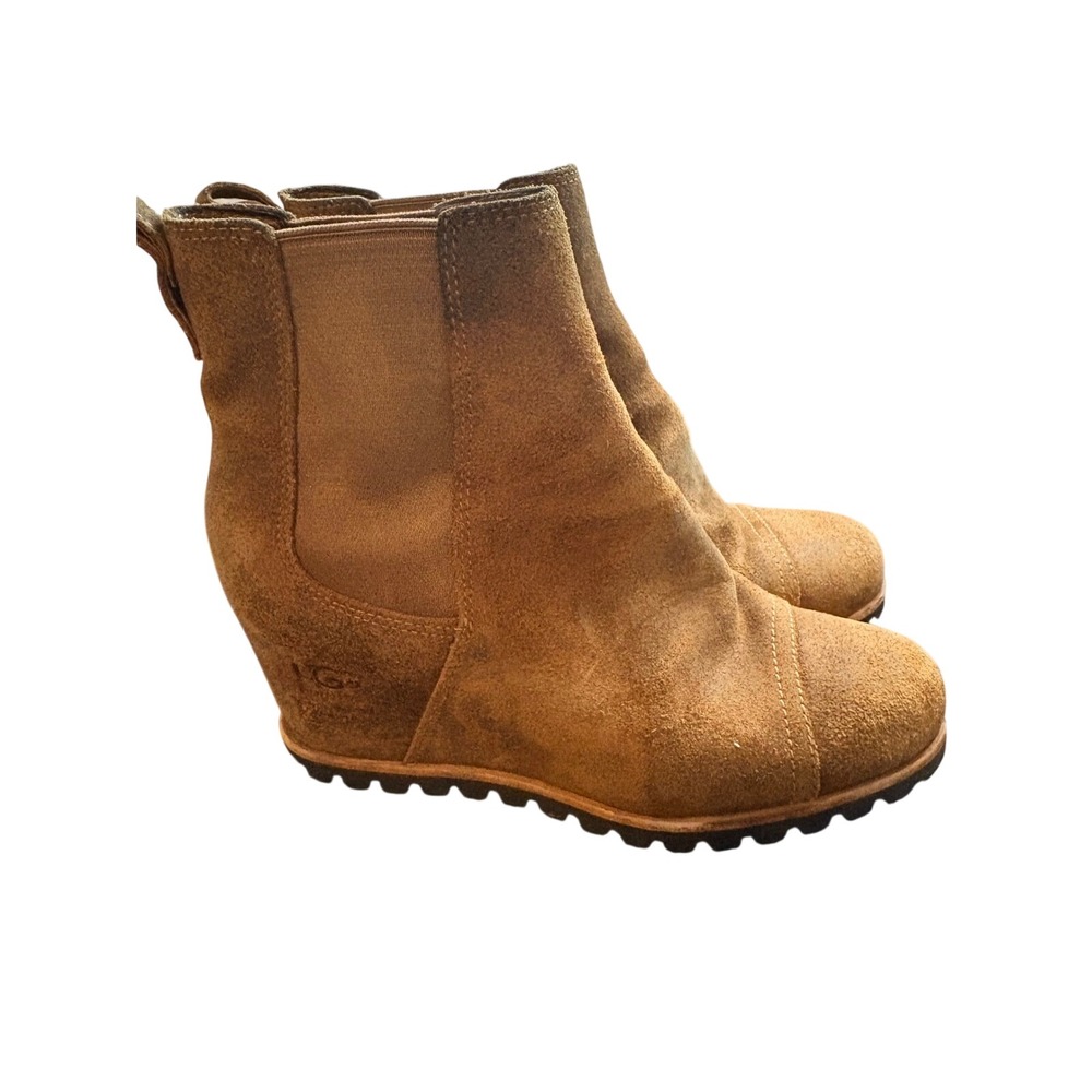 UGG Kasen Waterproof Suede Wedge Boots Chestnut Brown 1095136 Womens 7.5